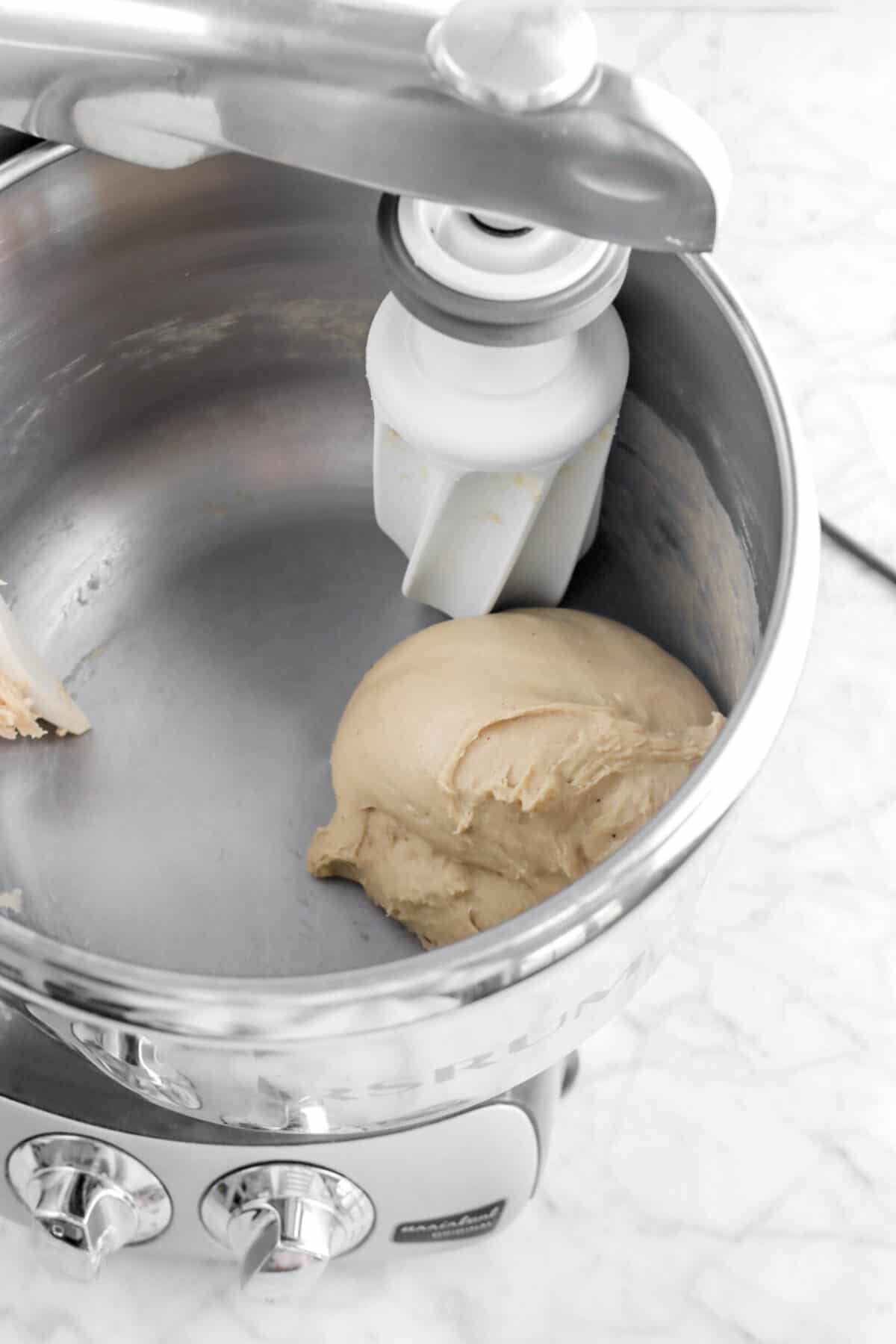 smooth dough in mixer bowl