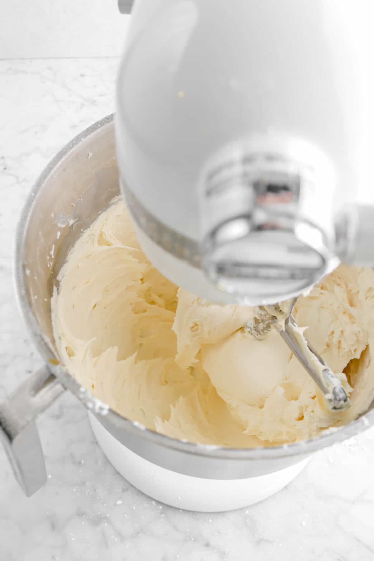 caramel buttercream frosting in mixer