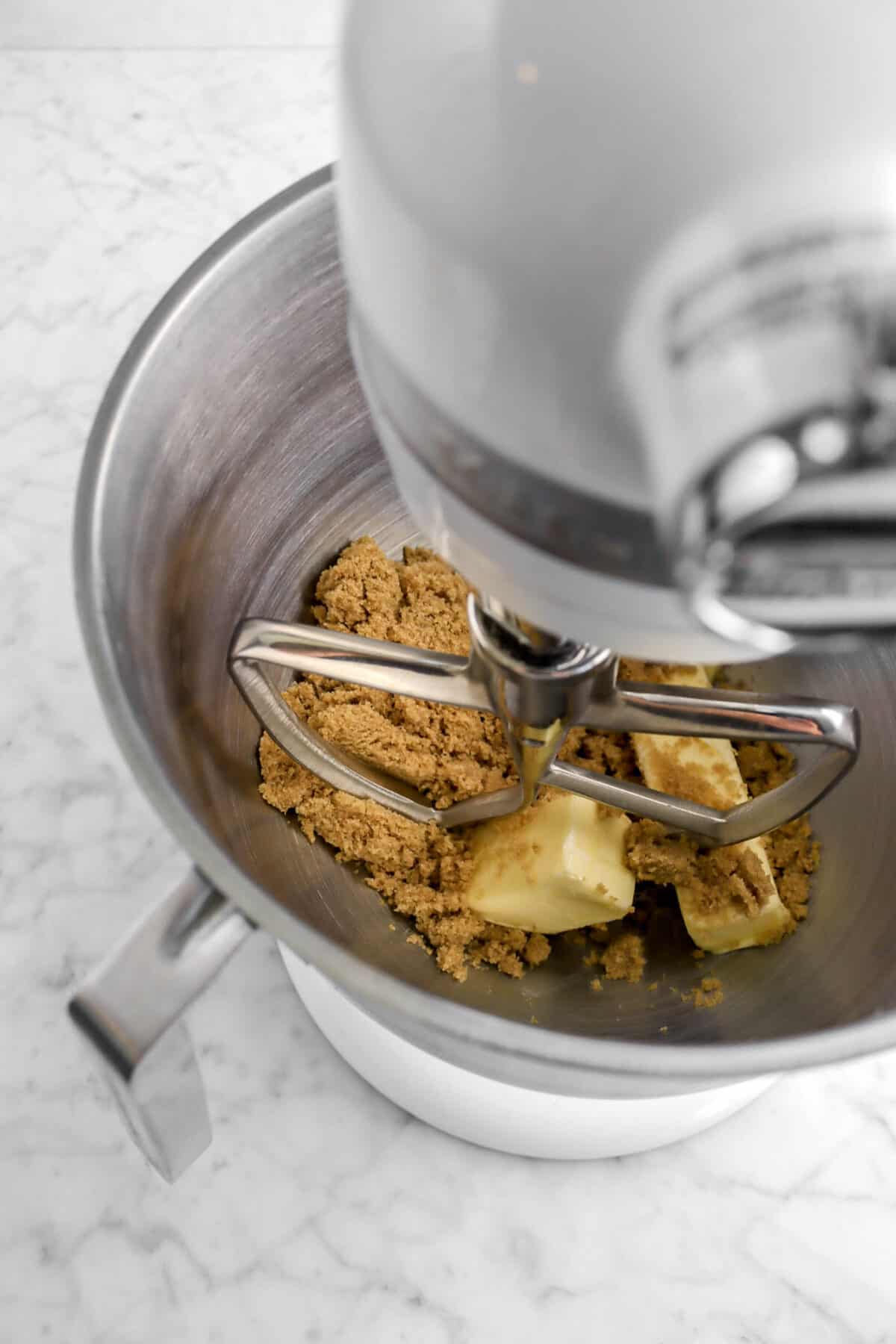 brown sugar and butter in mixer
