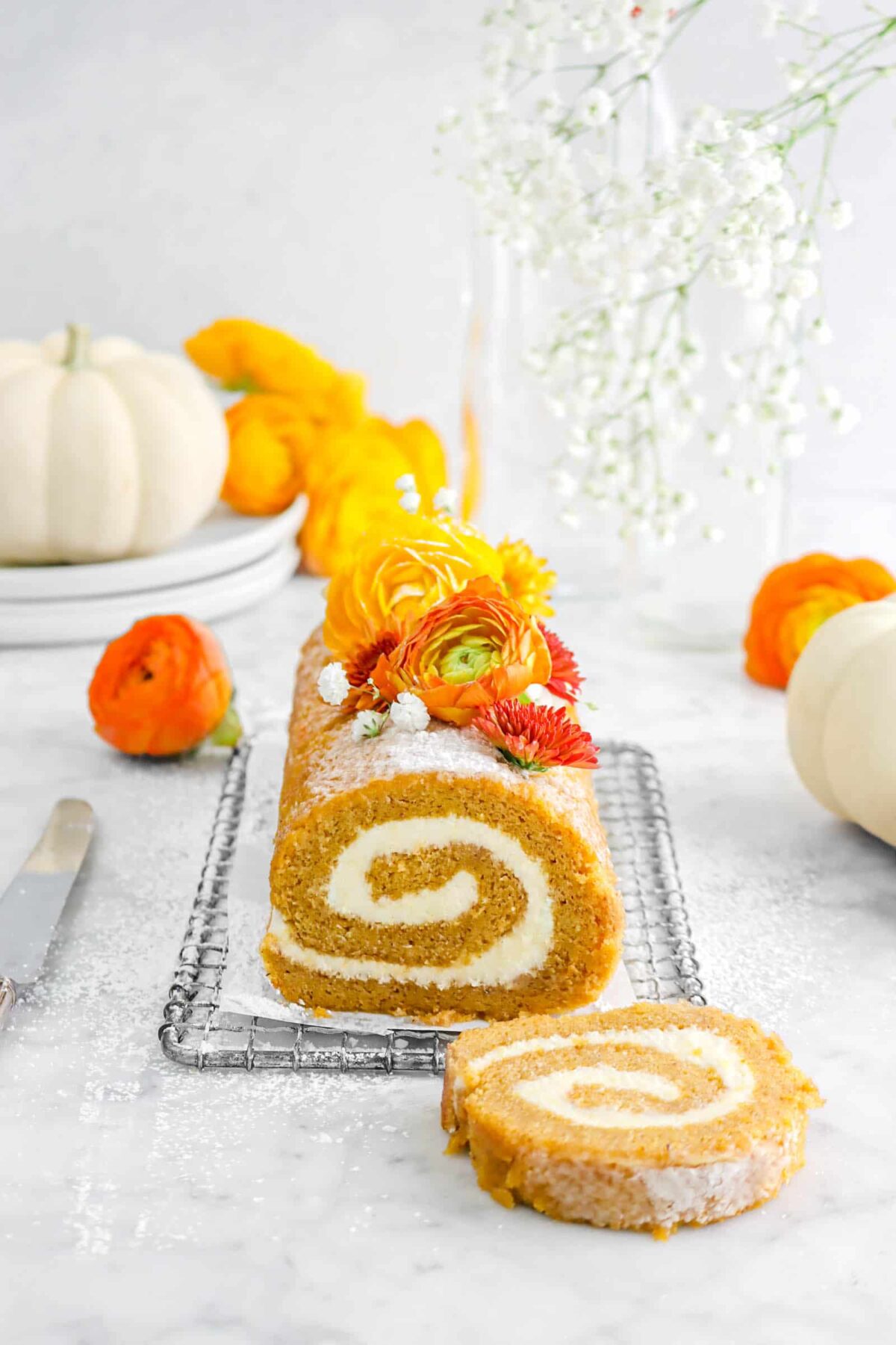 Spiced Pumpkin Roll with White Chocolate Cream Cheese Filling