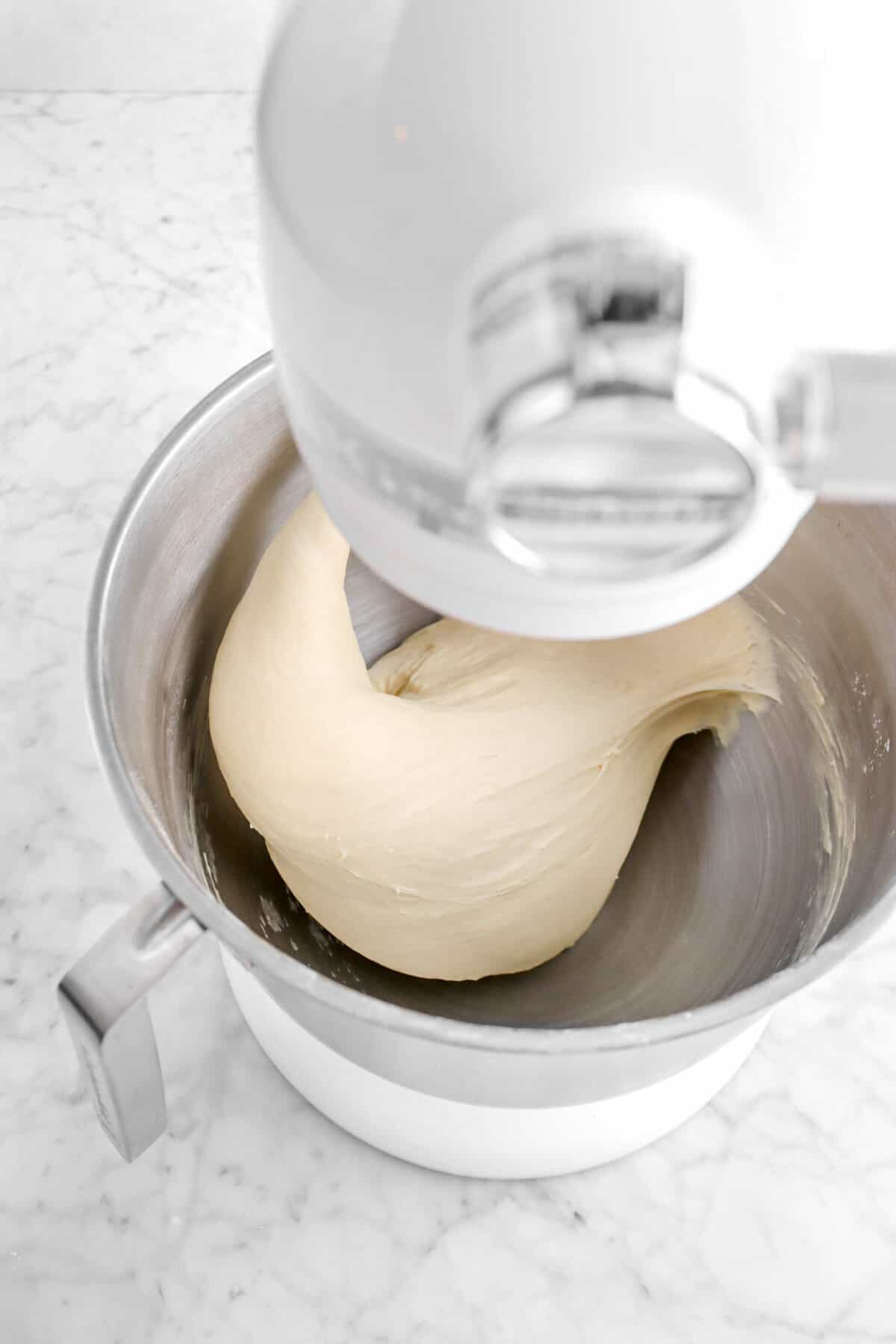smooth dough in mixer bowl
