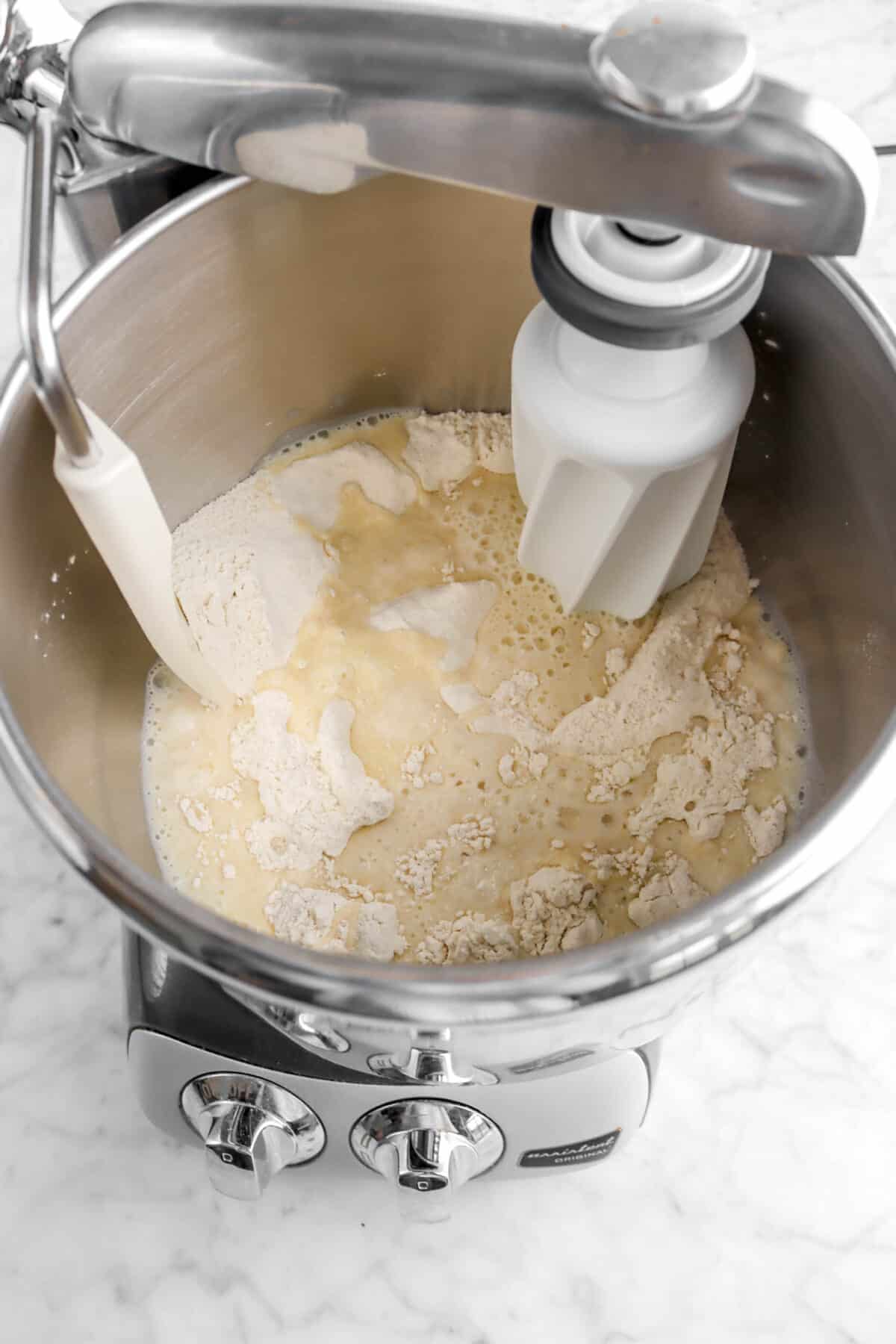milk mixture added to dry ingredients