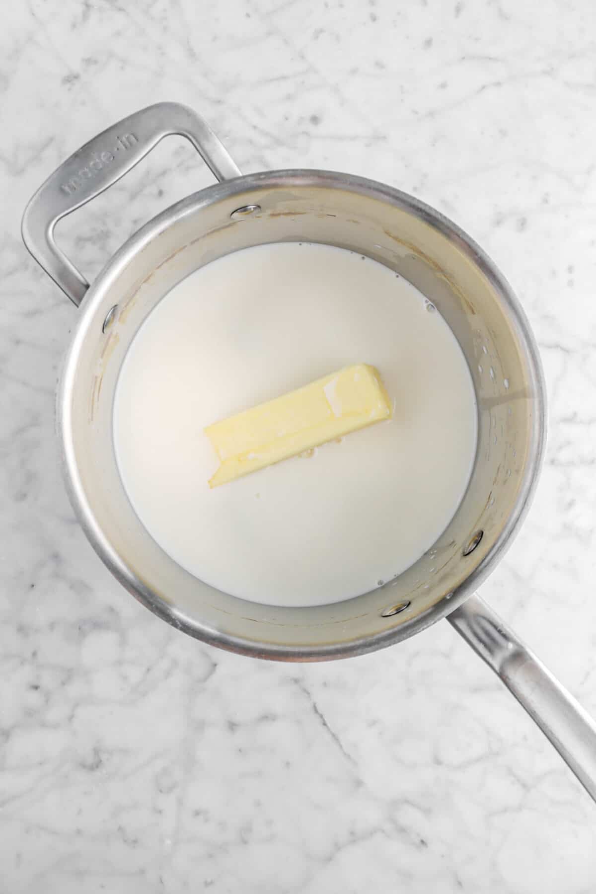 milk and butter in large pot
