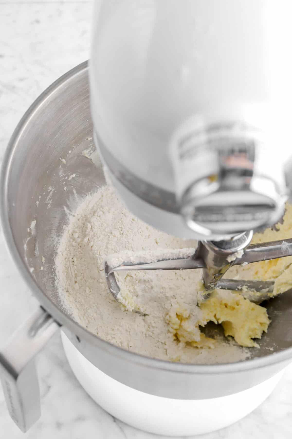 dry ingredients added to butter mixture