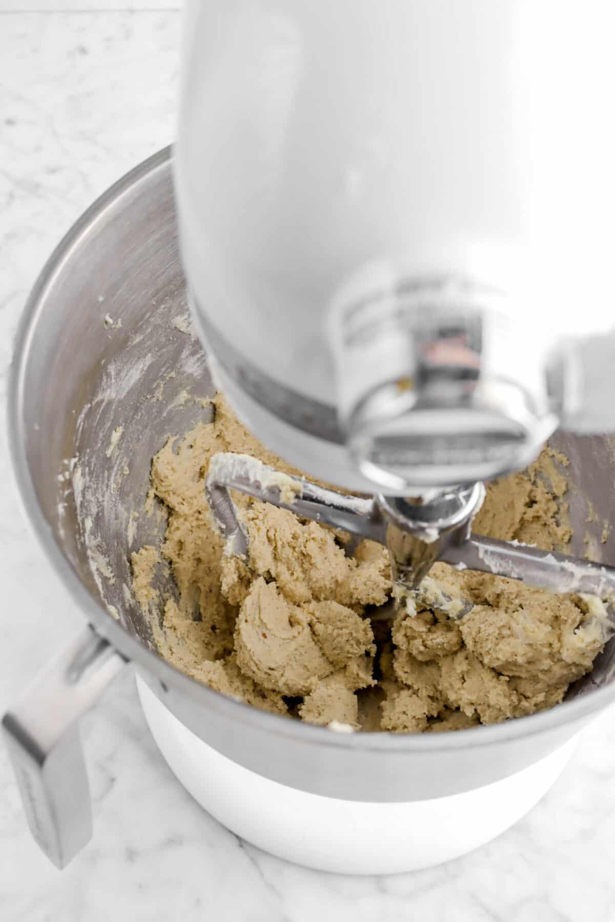 cookie dough in mixer bowl