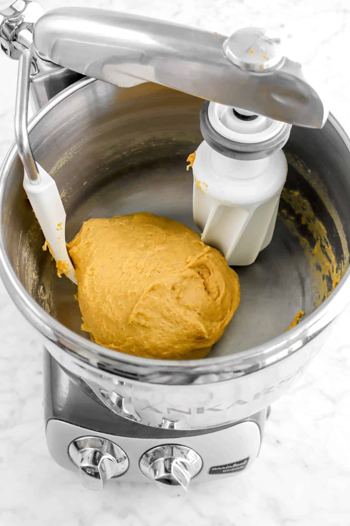 pumpkin dough in mixer