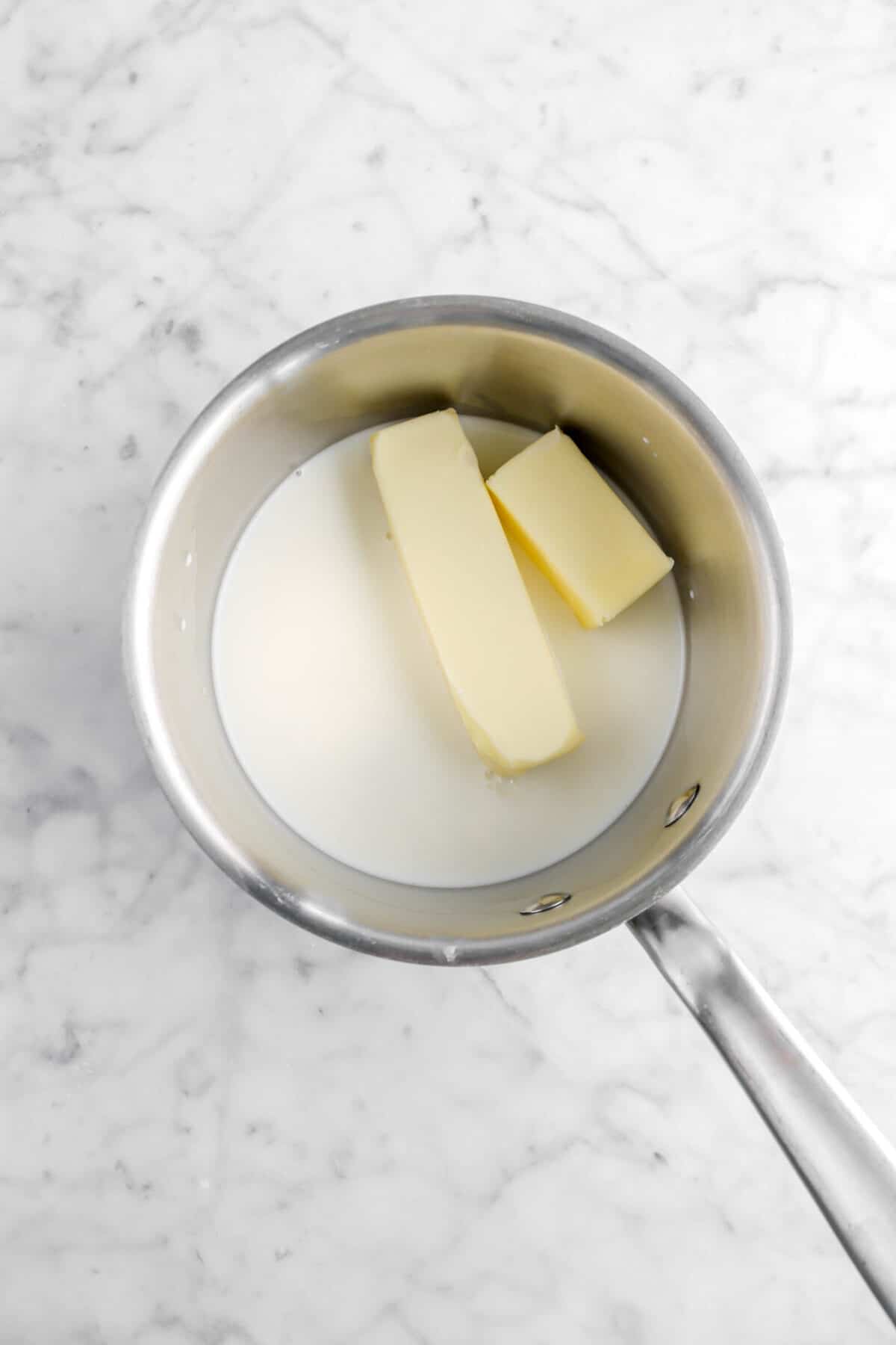 milk and butter in pot