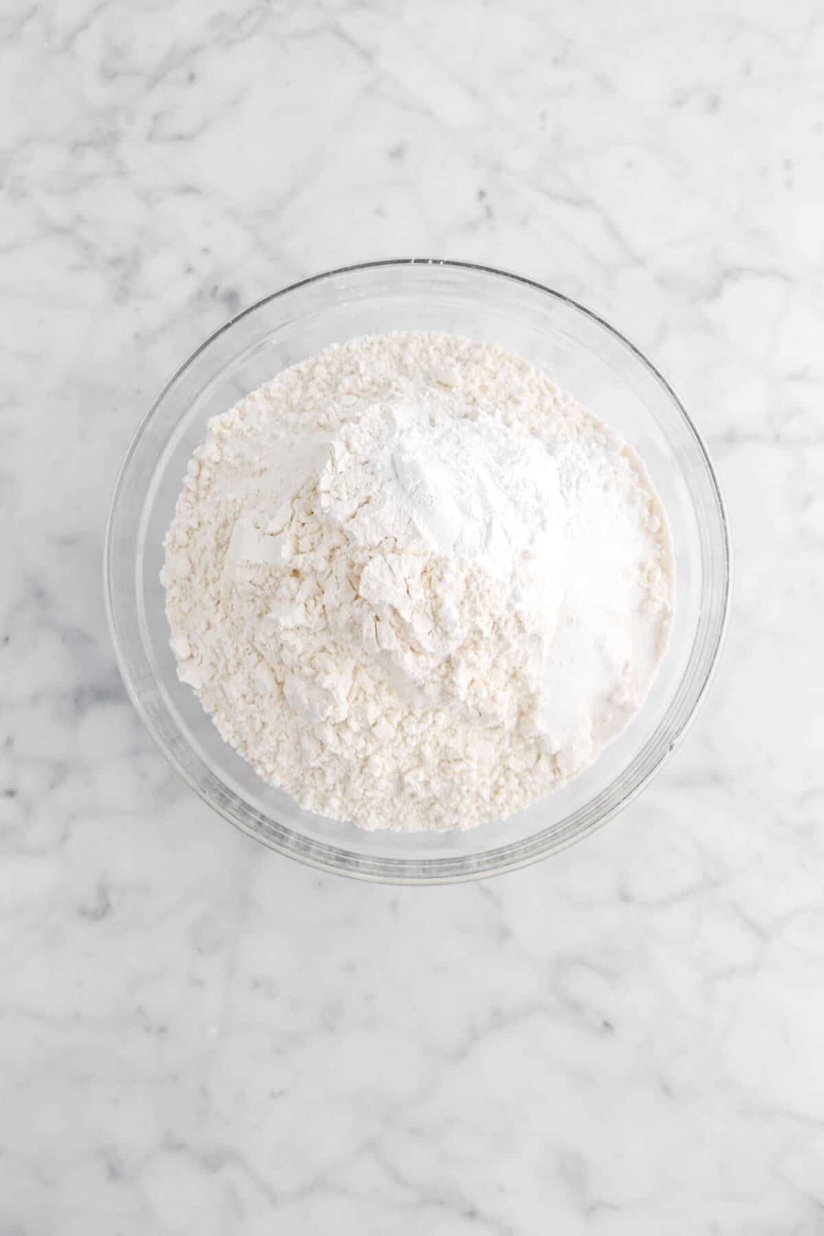 flour, salt, baking powder in glass bowl
