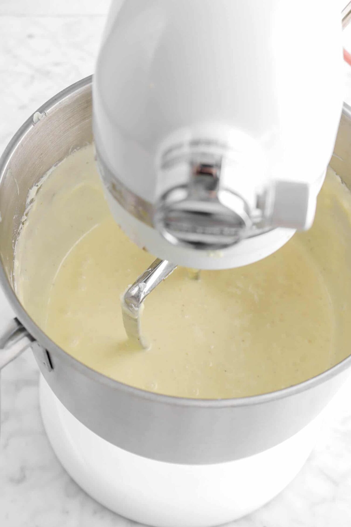 eggnog stirred into cheesecake batter