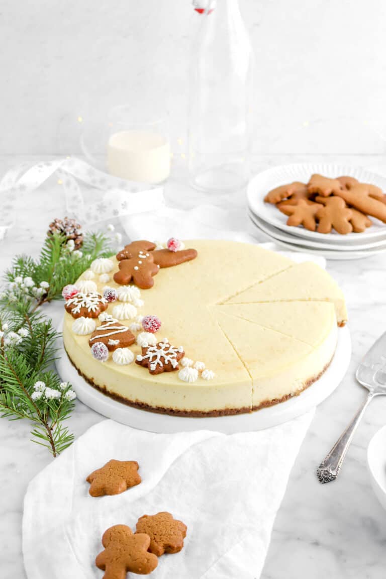 Eggnog Cheesecake with Gingerbread Cookie Crust and Eggnog Whipped Cream