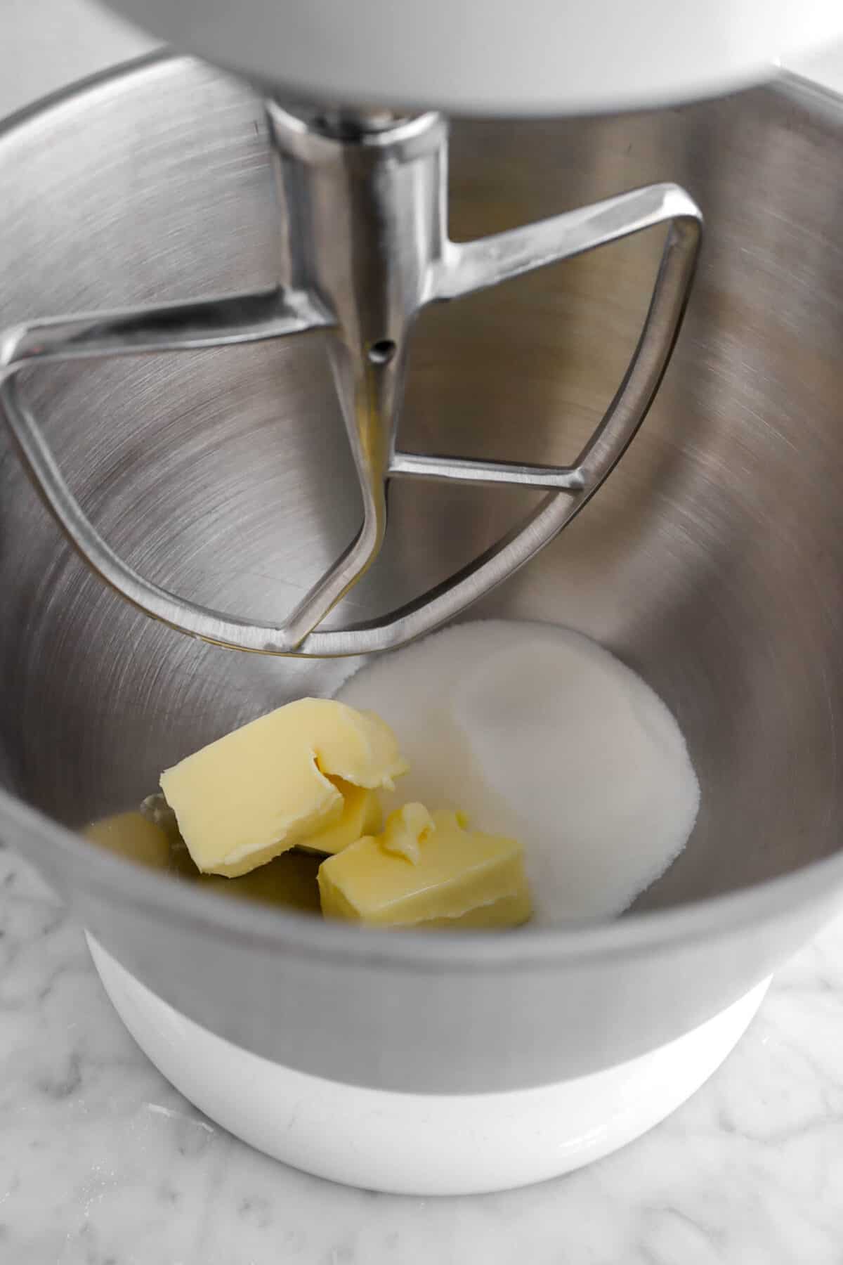 butter and sugar in mixer bowl