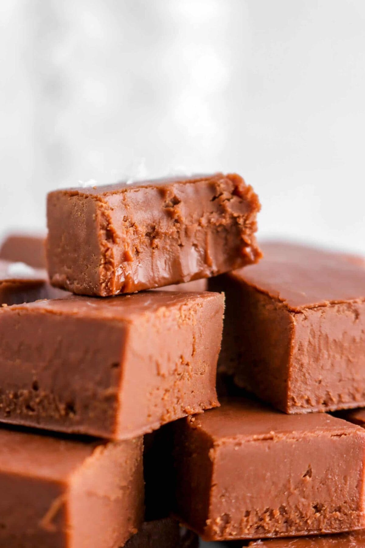 close up of fudge with a bite missing
