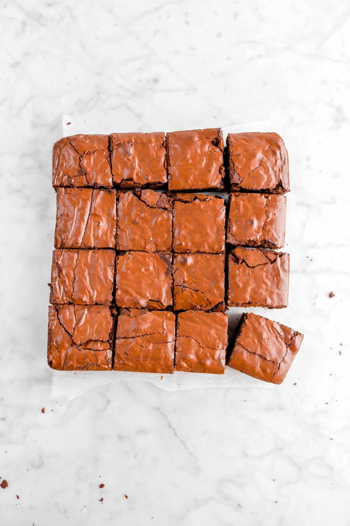 cut brownies on parchment paper