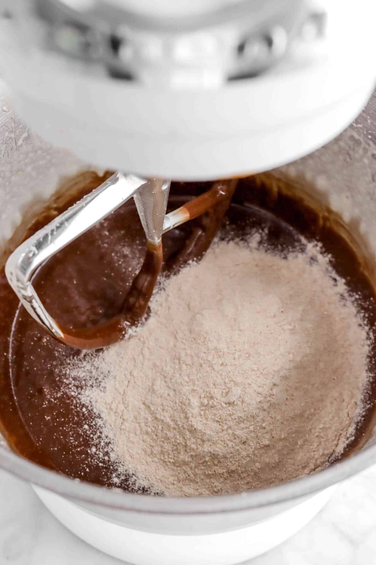 whole wheat flour added to chocolate mixture