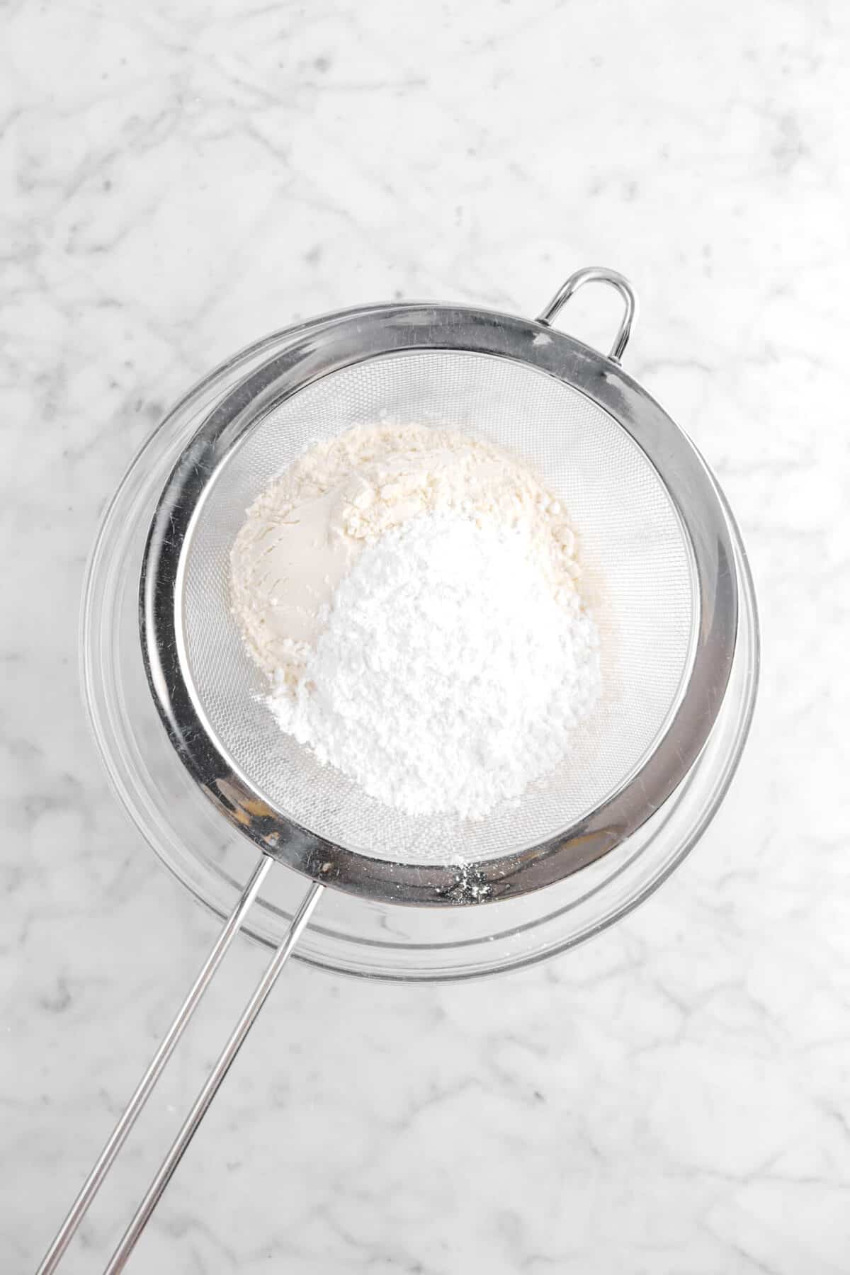 flour and powdered sugar in a large sieve