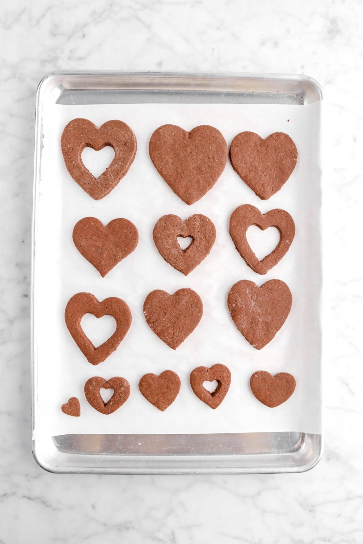 baked chocolate hearts on sheet pan