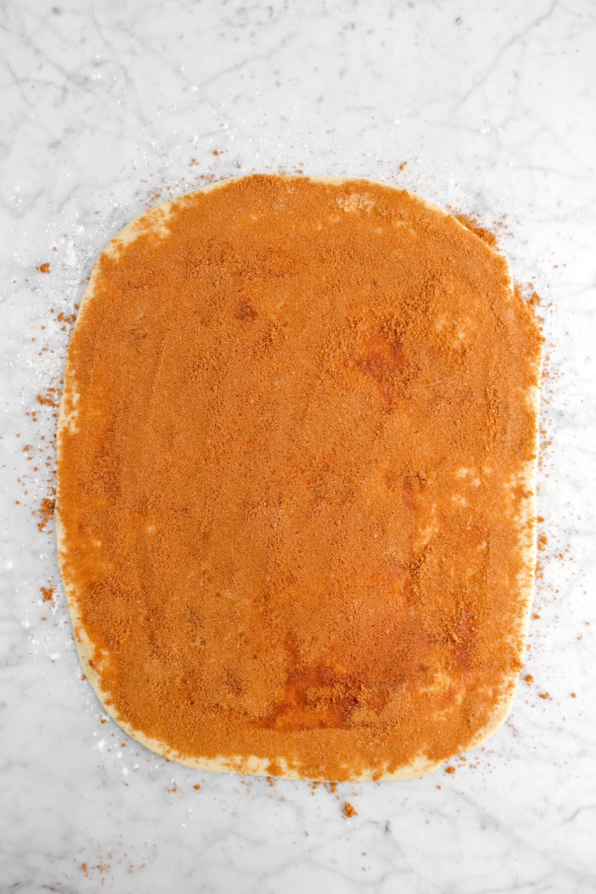 cinnamon sugar mixture spread across dough