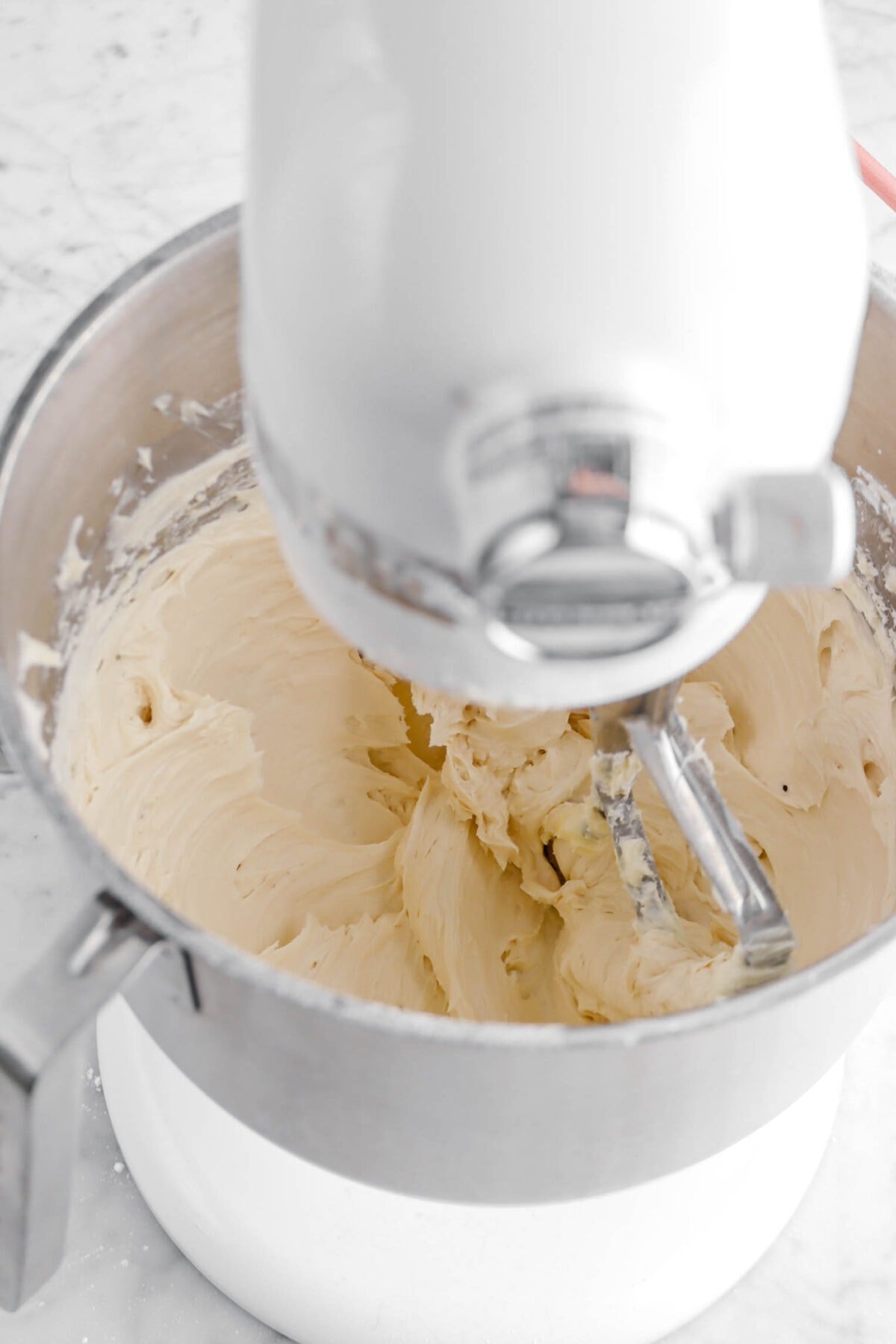 irish cream frosting in mixer bowl