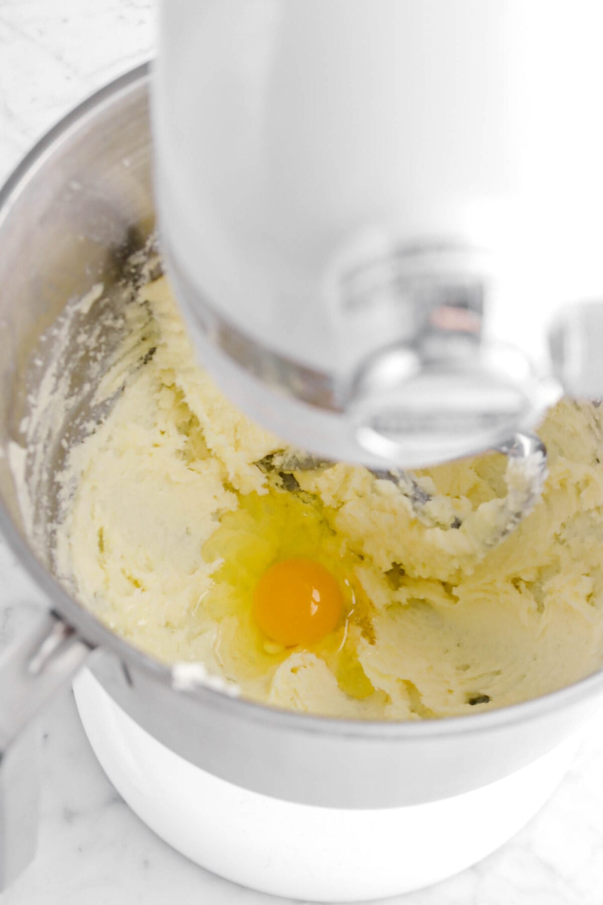 egg added to butter and sugar mixture