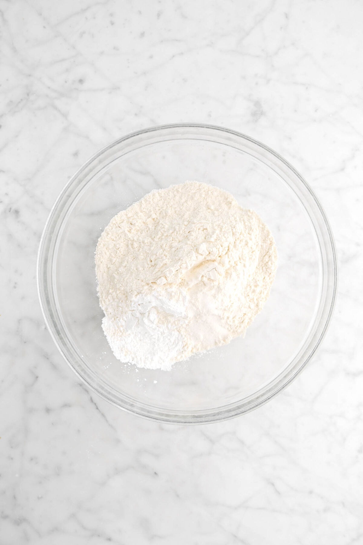 flour, salt, and baking powder in glass bowl