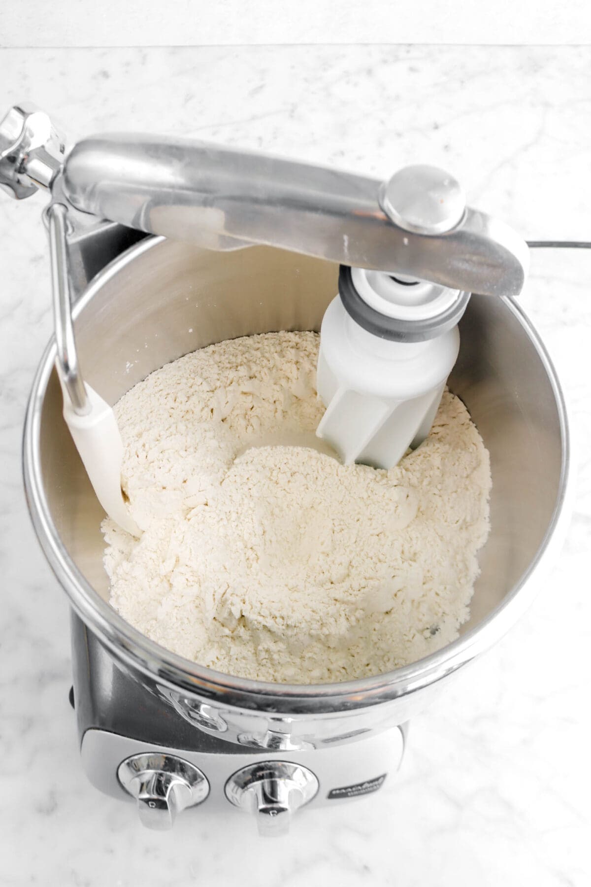 flour mixture in mixer bowl