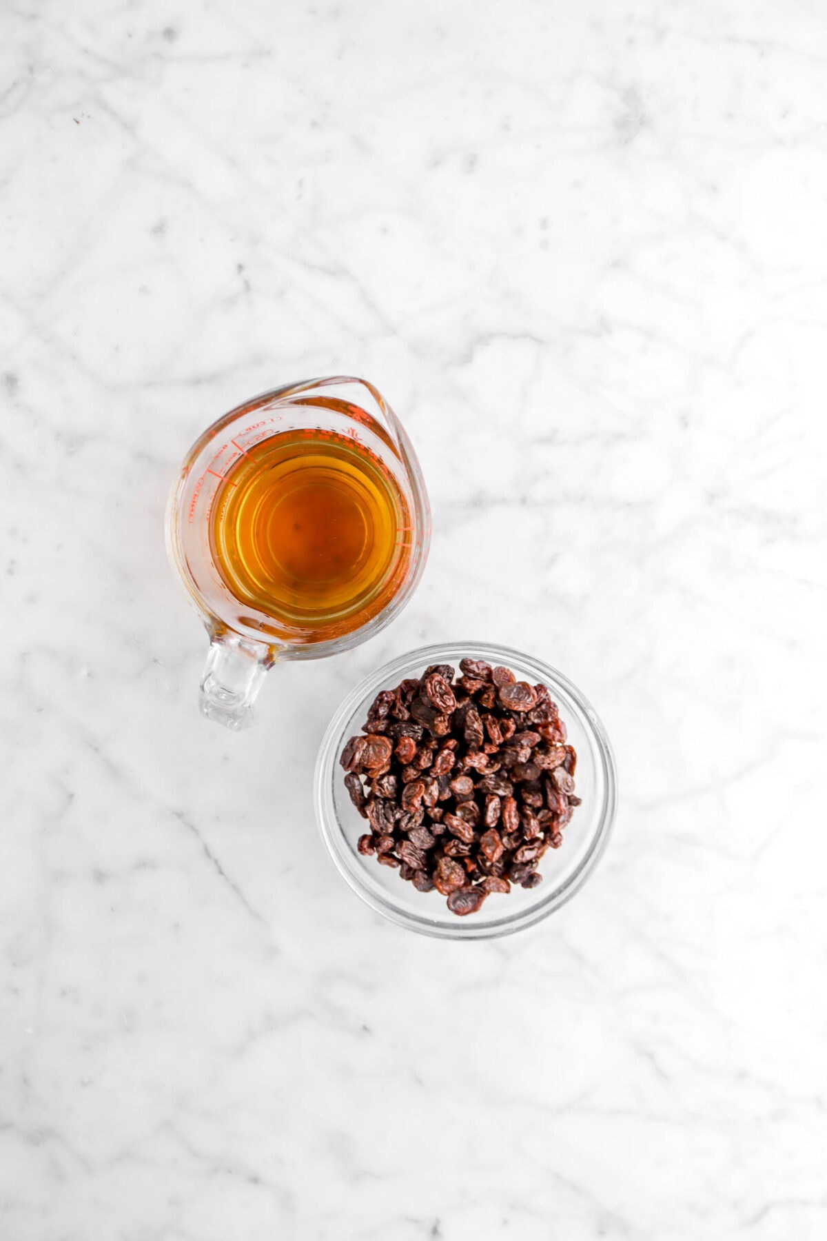 rum and raisins on marble counter