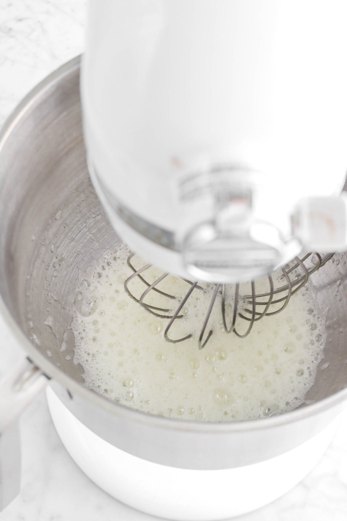 frothy egg whites in mixer