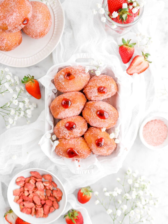Strawberry Filled Brioche Doughnuts