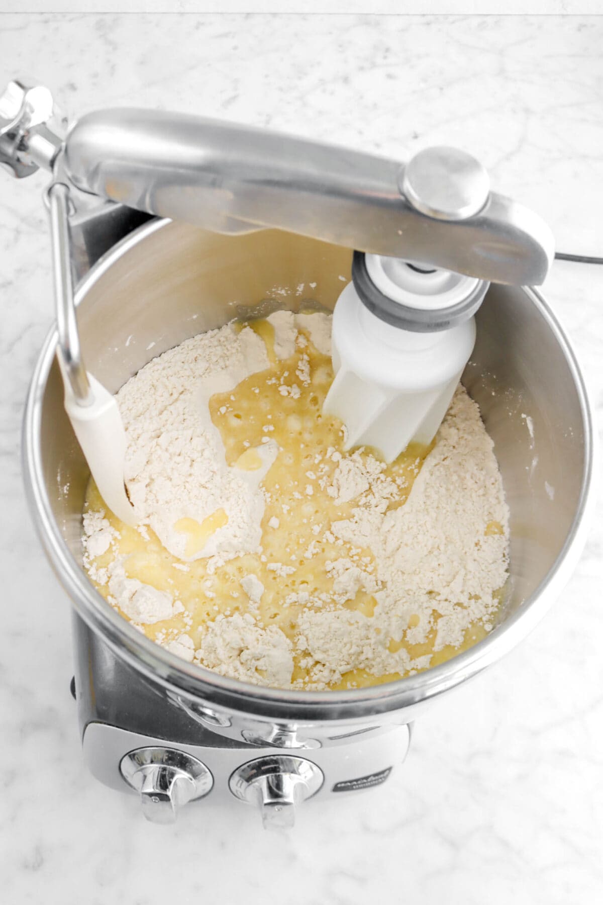 butter and milk mixture added to dry ingredients