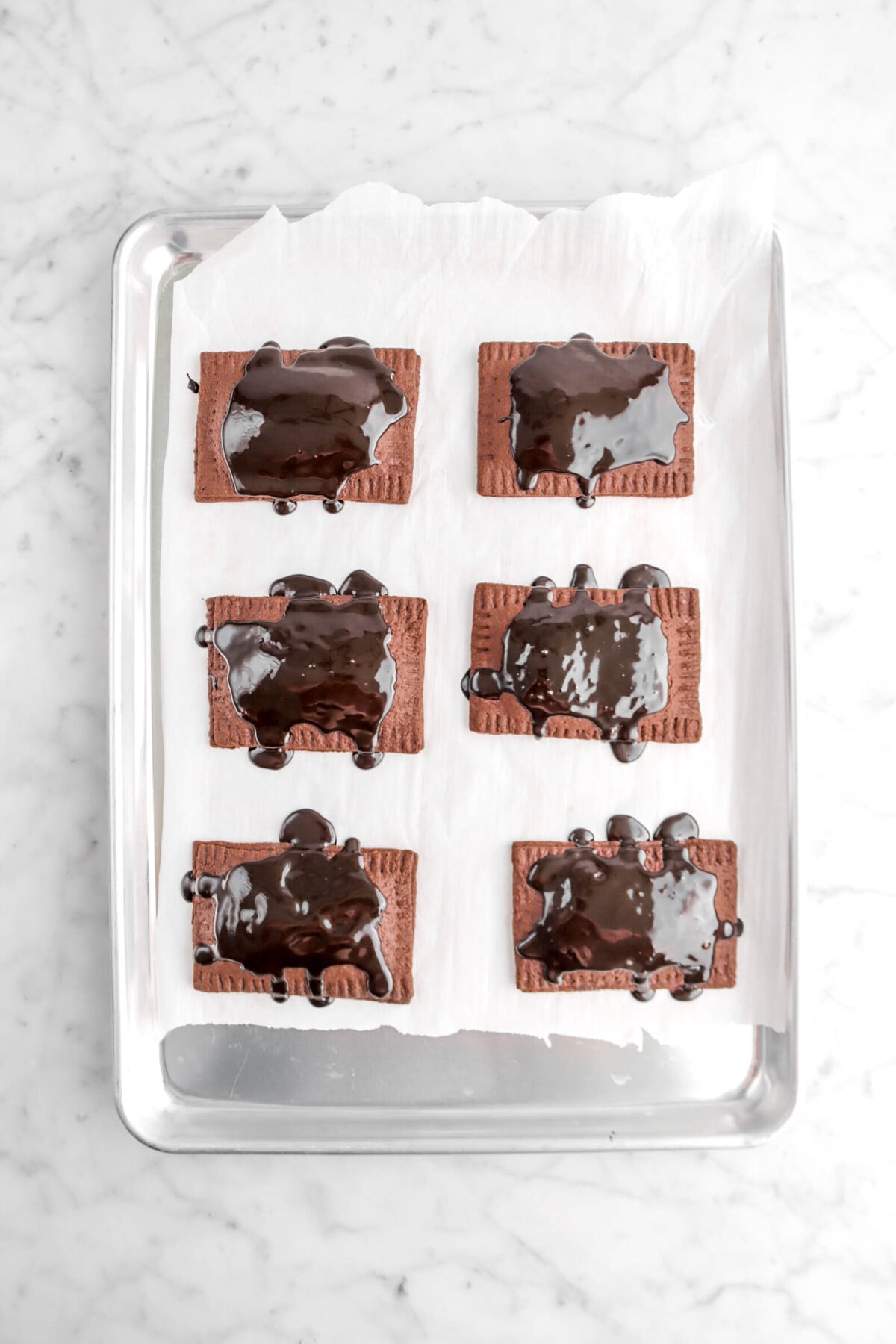 chocolate glaze spread over pop tarts