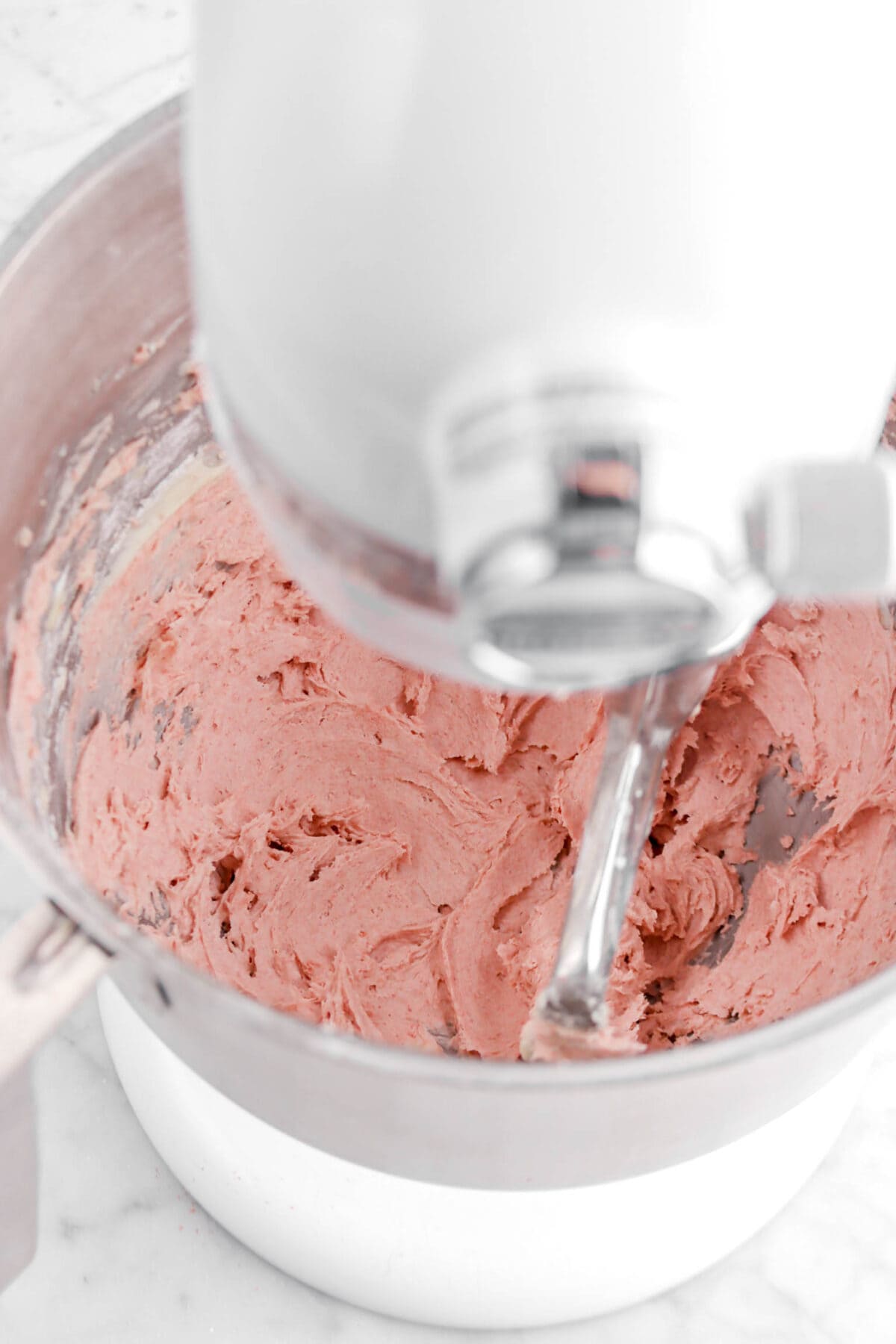 strawberry butter mixture in stand mixer