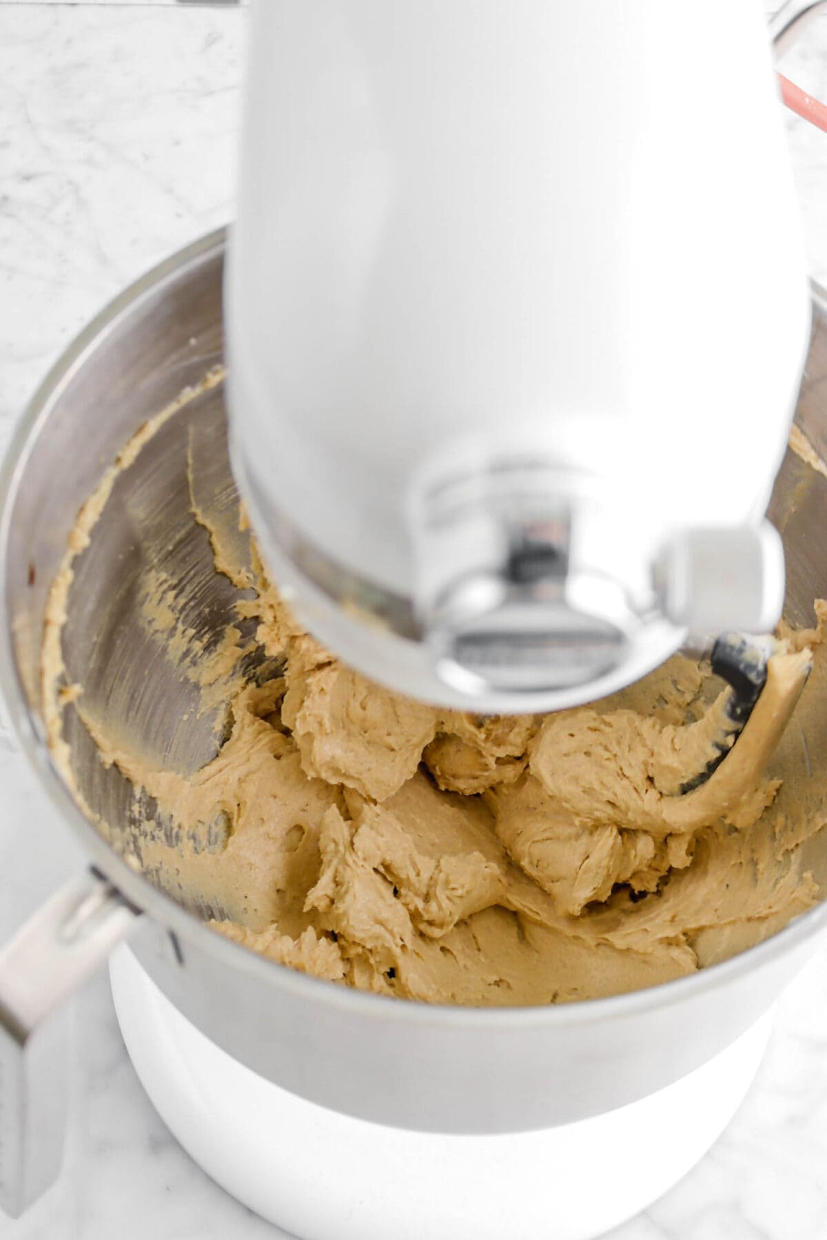cookie dough in stand mixer