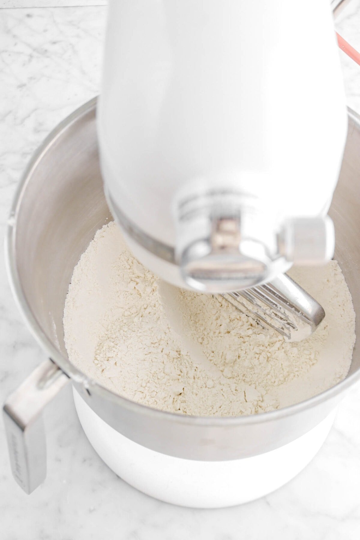 dry ingredients stirred together in mixer
