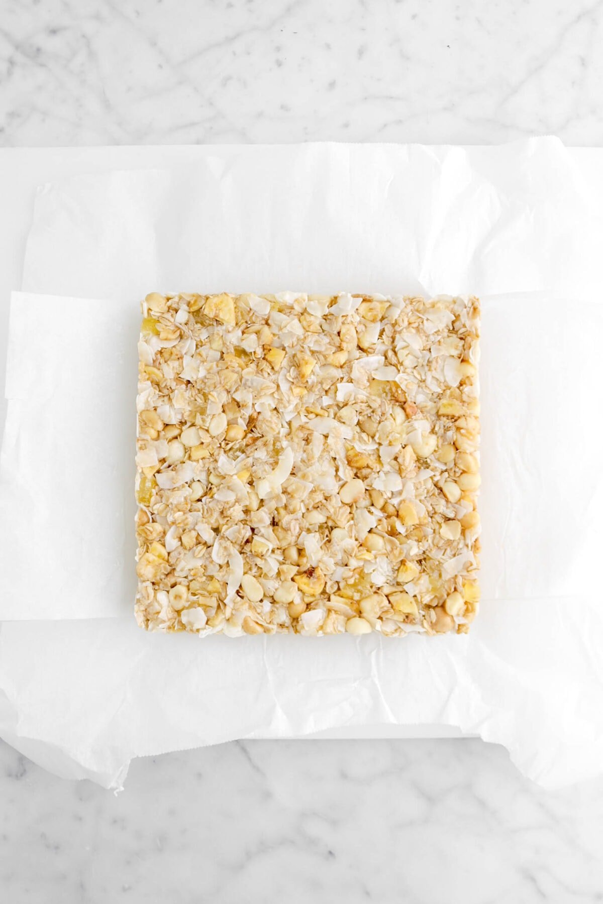 granola square on parchment paper