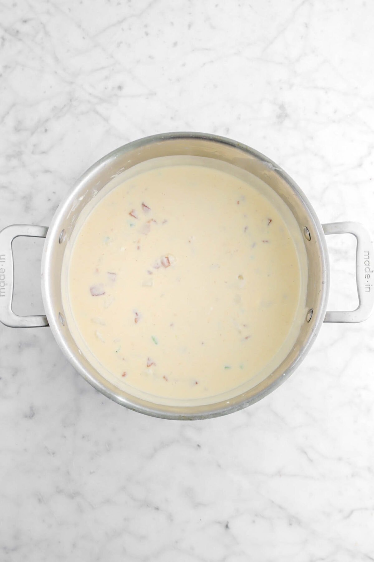 baked potato soup in large stock pot