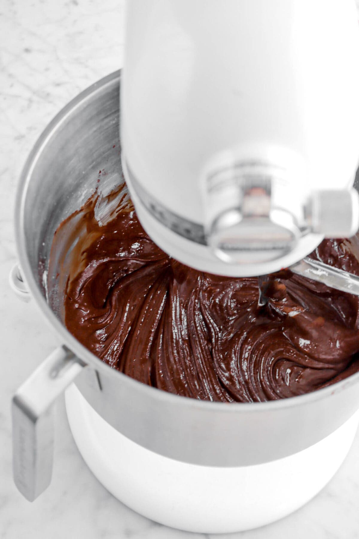 brownie batter in stand mixer