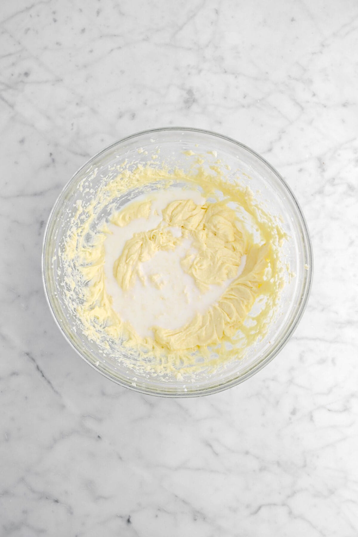 milk and butter mixture in glass bowl