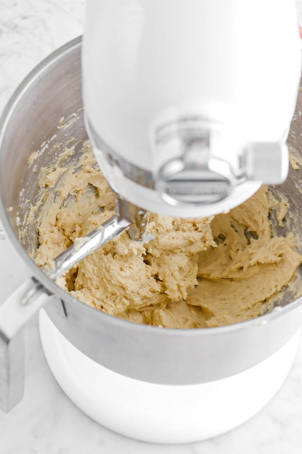 thick cake batter in mixer