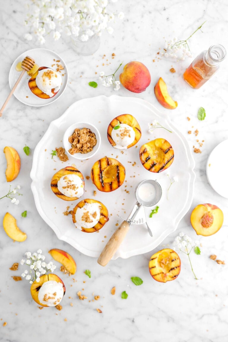 Grilled Peaches with Almond Nutmeg Crumble