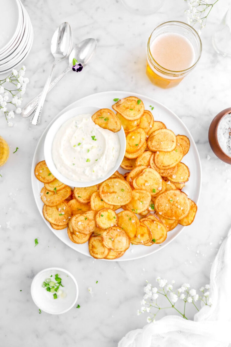 Olive Oil Potato Chips with Sour Cream and Onion Dip