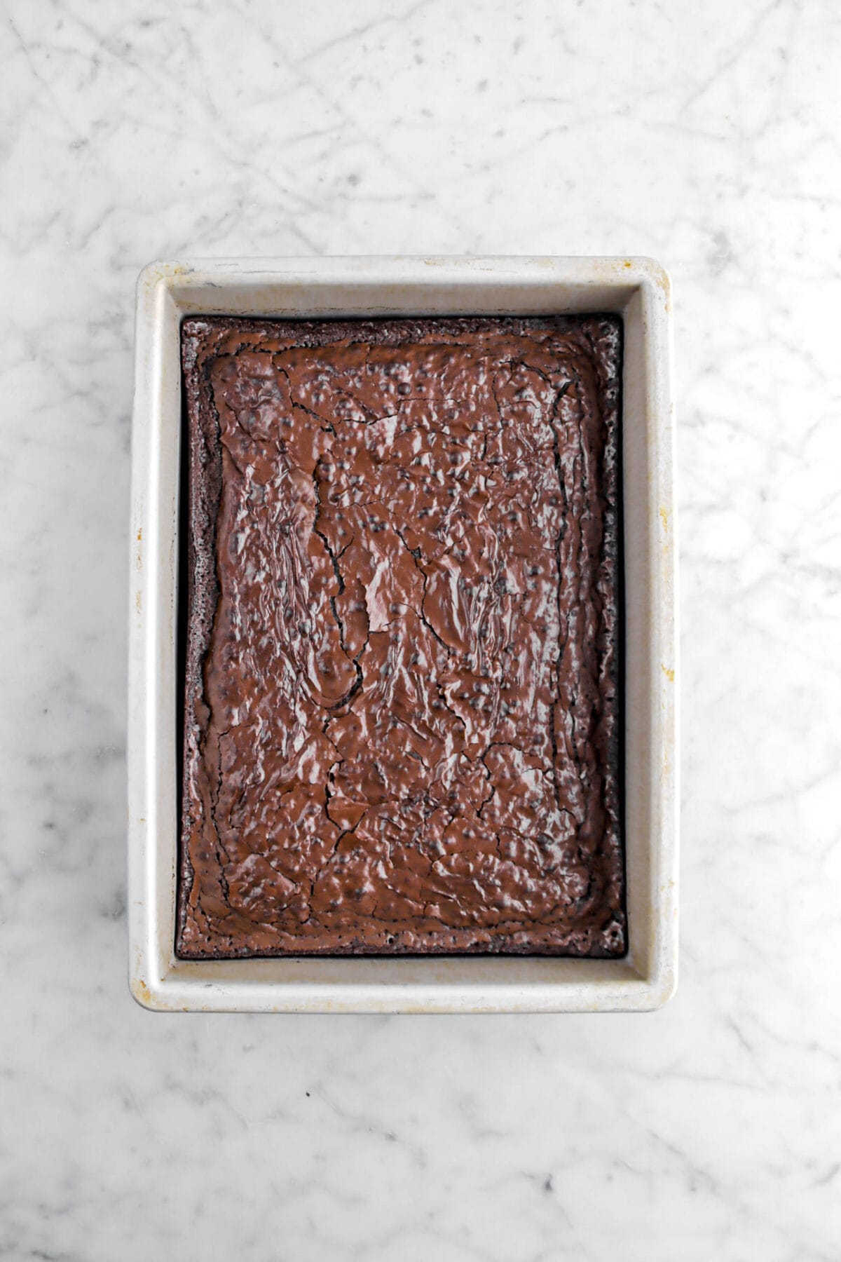 baked brownie in sheet pan.
