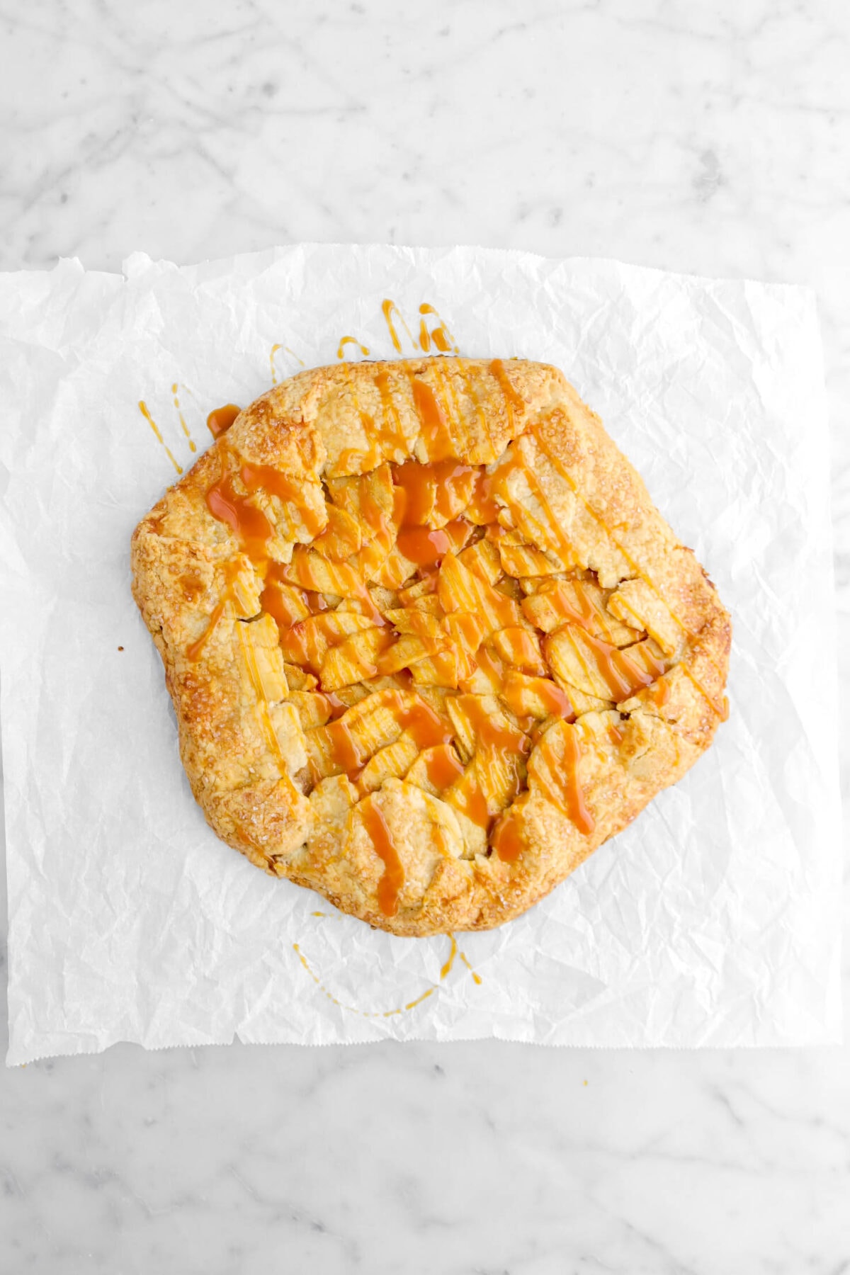 caramel drizzled over galette