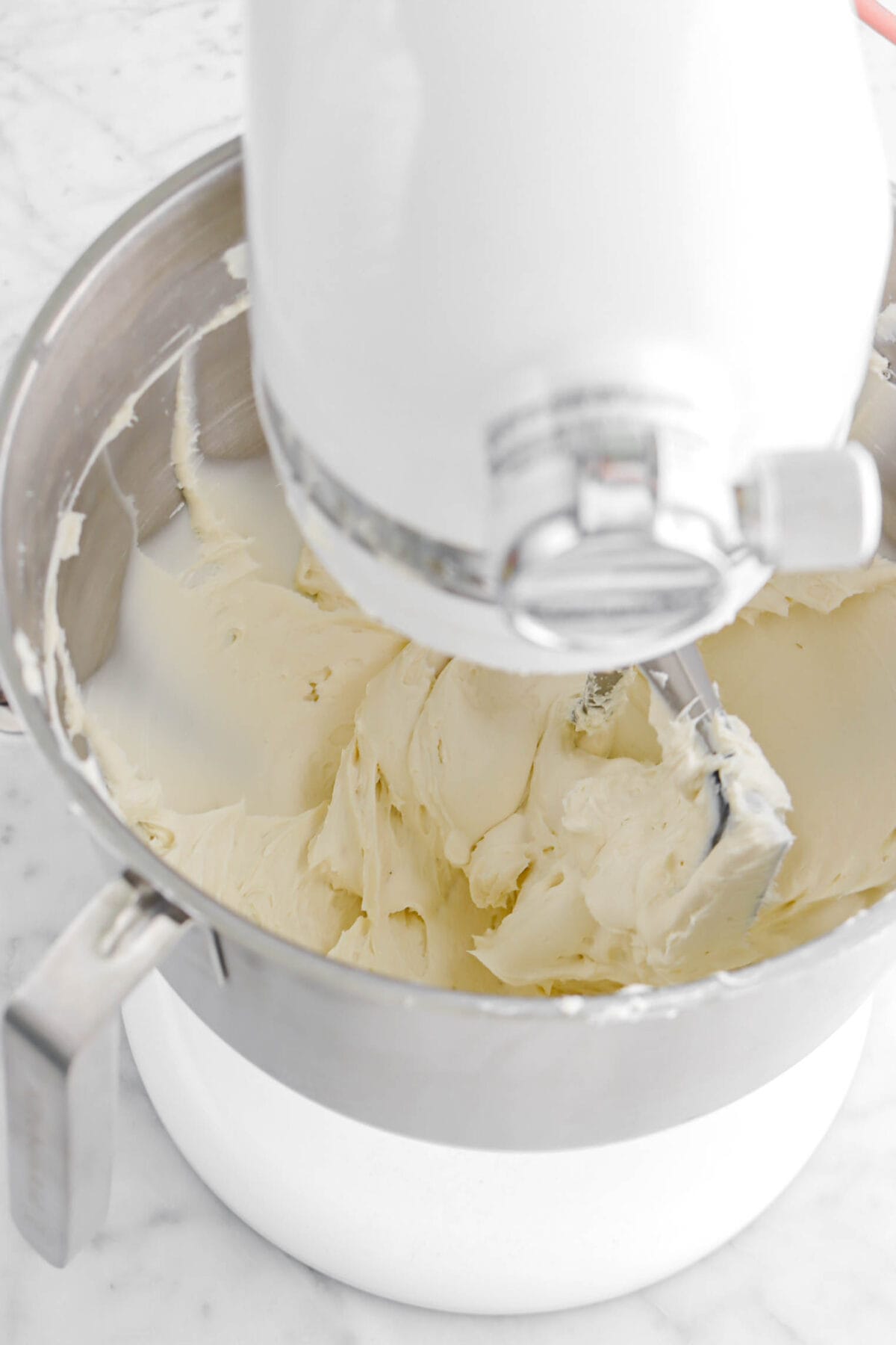 creamed cream cheese in stand mixer.