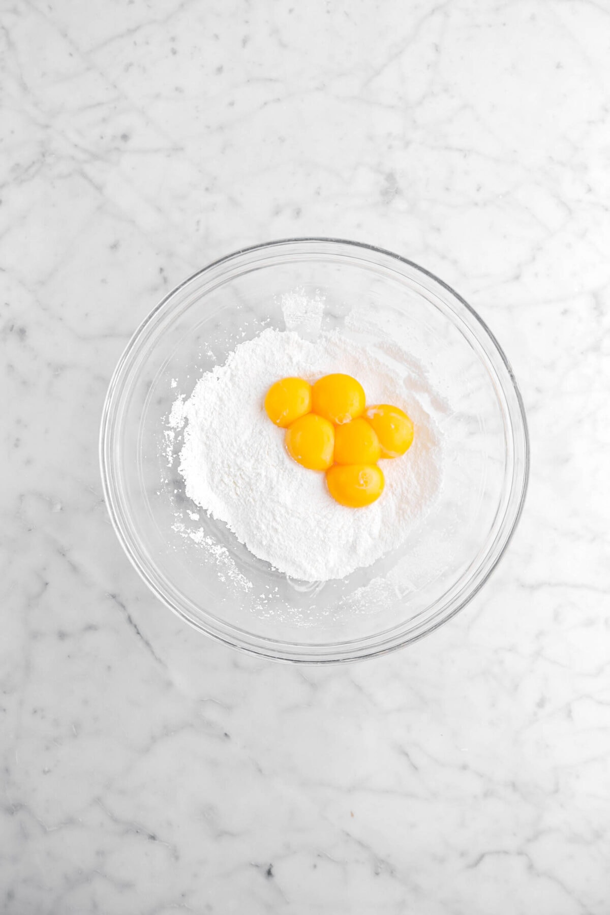 egg yolks on top of cornstarch mixture.