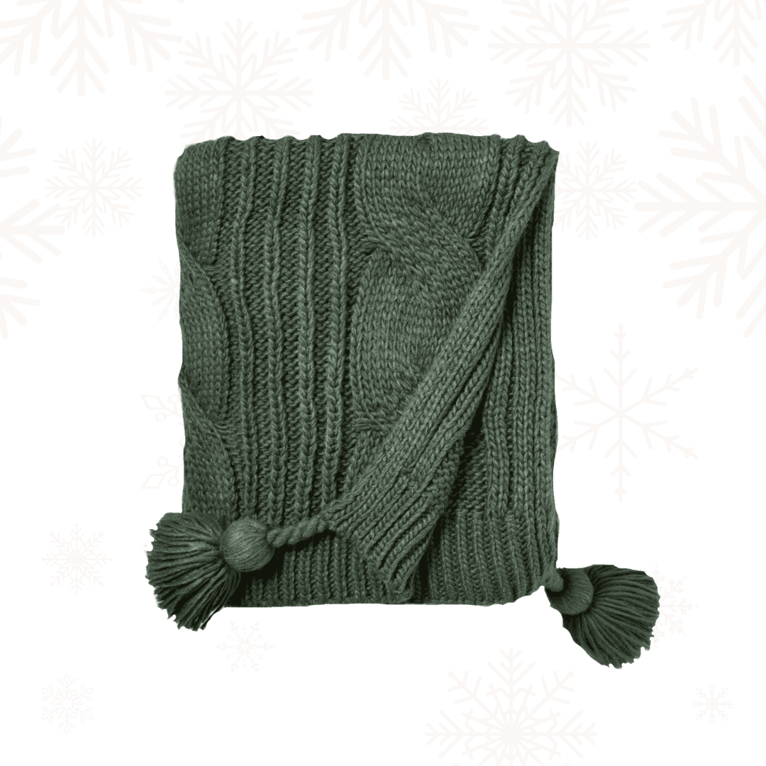 green knit blanket.