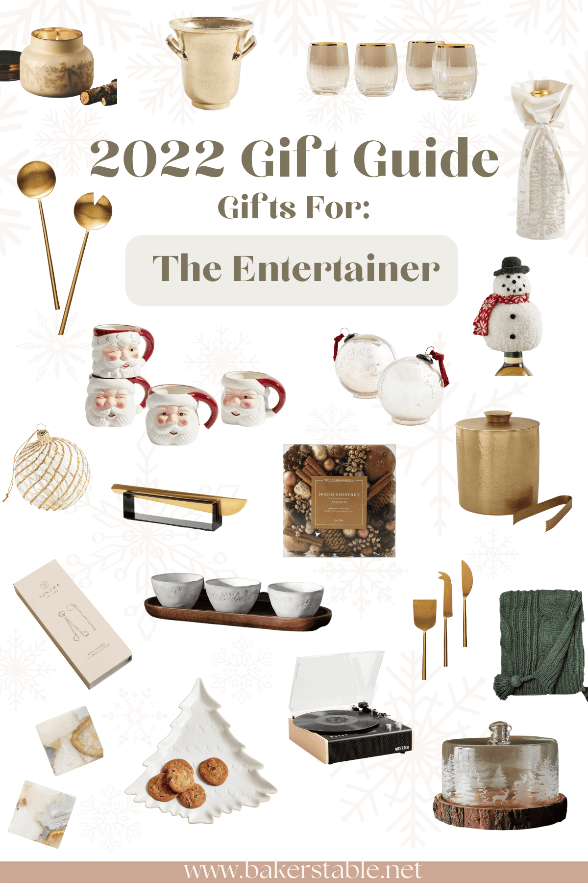 collage of product images with text reading, "2022 gift guide. gifts for: the entertainer".