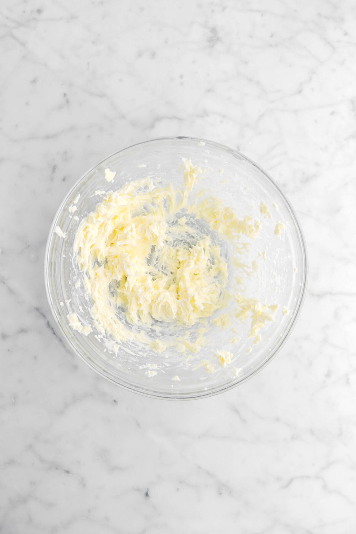 creamed butter in glass bowl.