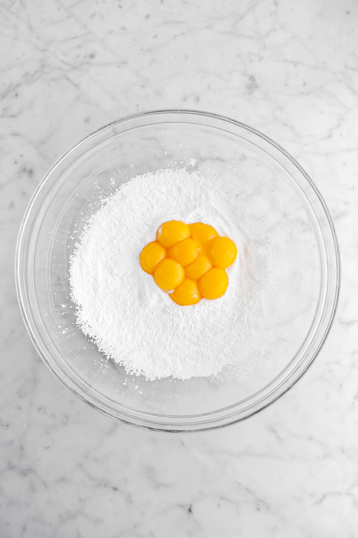 egg yolks added to corn starch and sugar mixture.