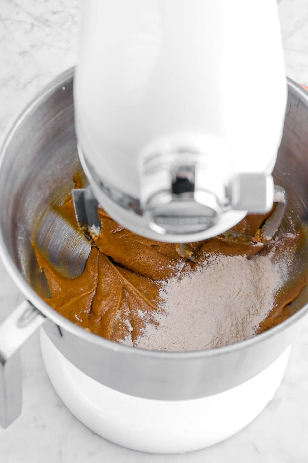 dry ingredients added to molasses mixture.