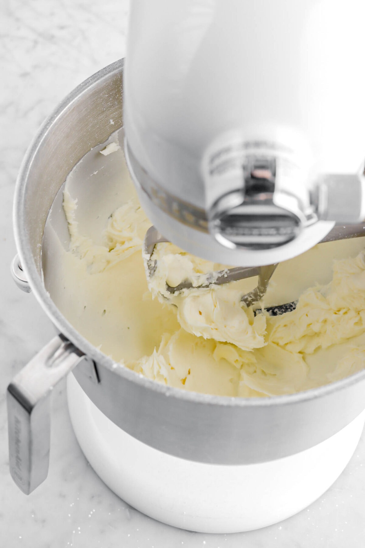 butter and powdered sugar mixed until creamy and smooth in stand mixer.